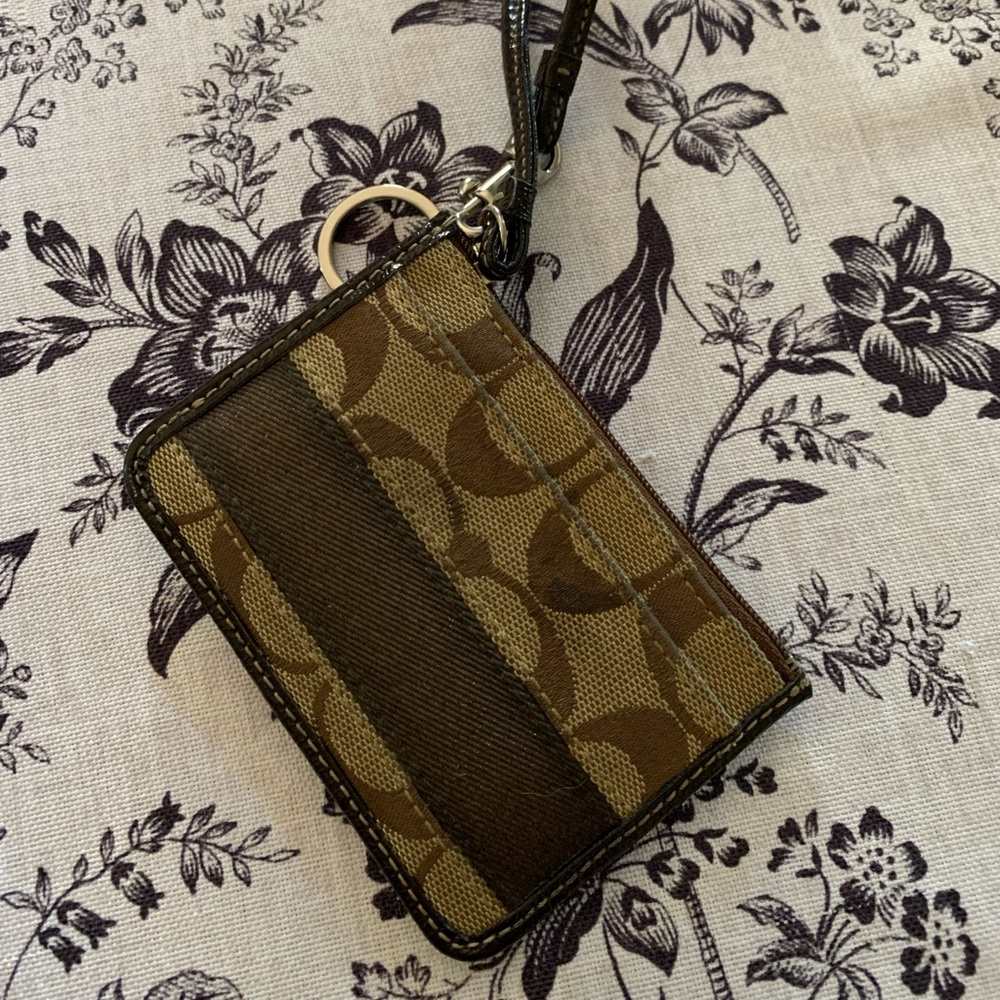 COACH Signature Tan and Brown Wristlet
